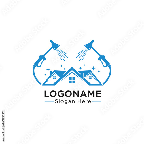 Blue pressure washing and house cleaning logo template.
