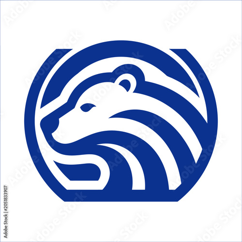 Blue polar bear profile icon in circular frame.