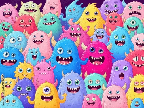 Group of colorful cute monsters illustration