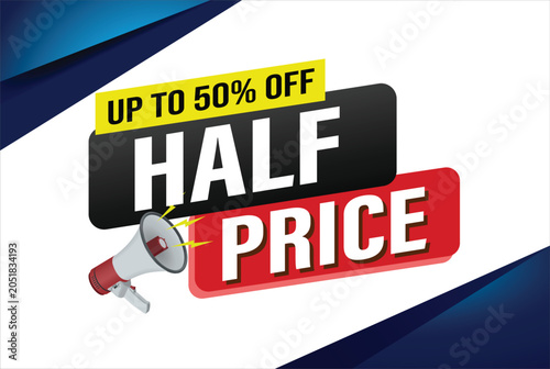 Quadro su tela half price sale word mega phone concept vector illustration and 3d style, landin