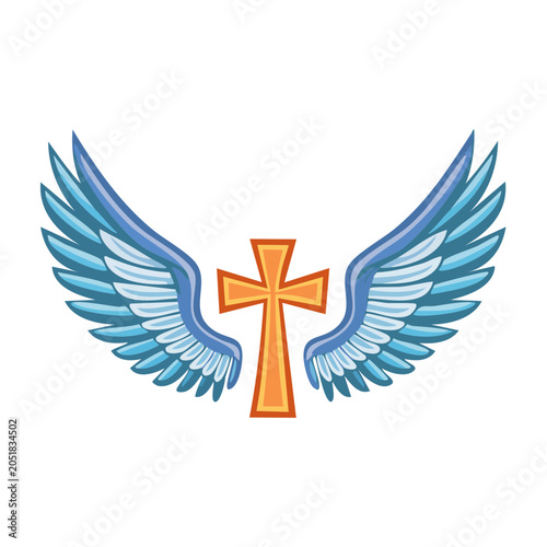 Christian Cross with Blue Angel Wings
