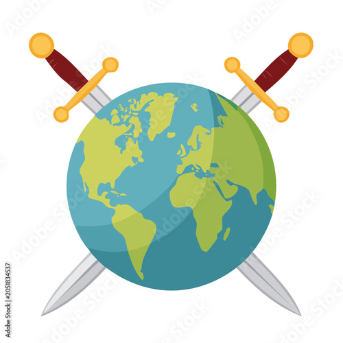 Earth with crossed swords illustration
