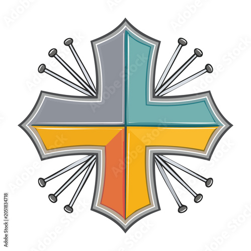Stylized cross symbol with nails