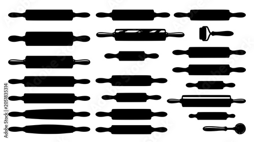 Different rolling pins collection vector illustration baking utensil set isolated on white background