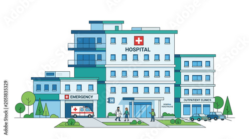Tableau sur toile Hospital Building with Emergency Entrance.