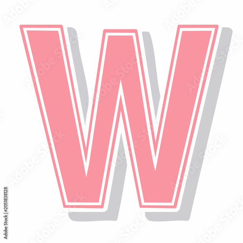 Pink Letter W with White and Grey Outline