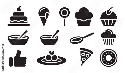 Obraz na płótnie Creative icons for cake, ice cream, pizza, donut, and other food items