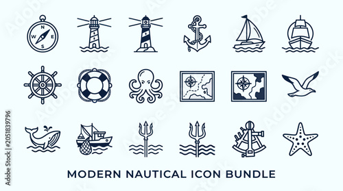 Fotografía Nautical icons bundle for design.