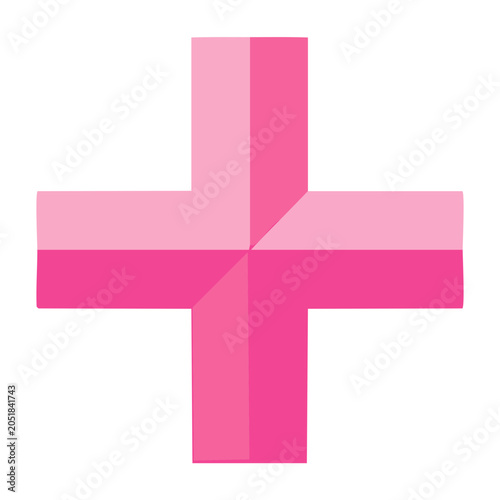 Pink plus sign icon in flat design style