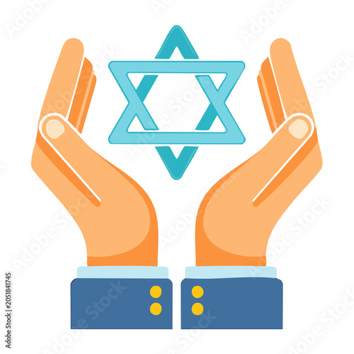 Star of David held by hands, Judaism symbol