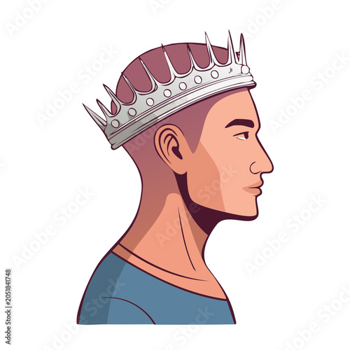 Man wearing a crown in profile, flat illustration