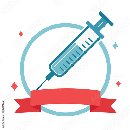 Syringe with ribbon and circle, medical icon