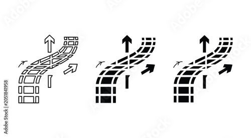 Schilderij op canvas Rail track switch and route selection icons with directional arrows pathway choi