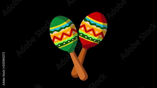 2D Animated Maracas with Traditional Colorful Design for Fiesta Music