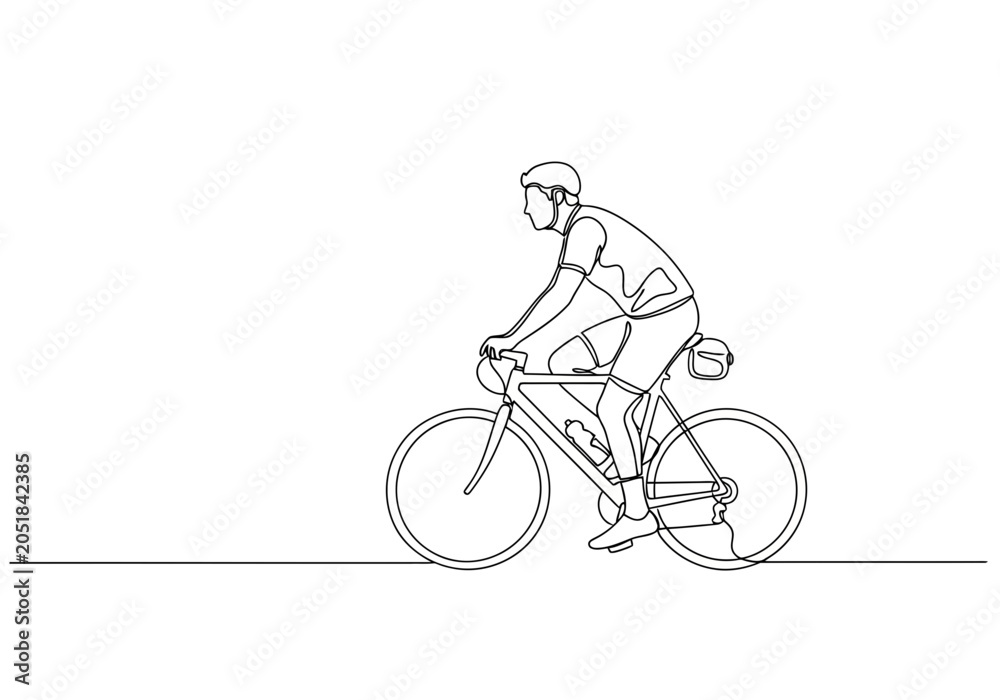 Naklejka premium Continuous line drawing of a cyclist riding a bicycle