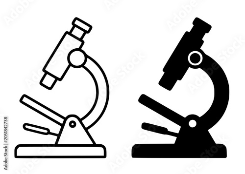 Microscope illustration, minimalist outline and silhouette icon