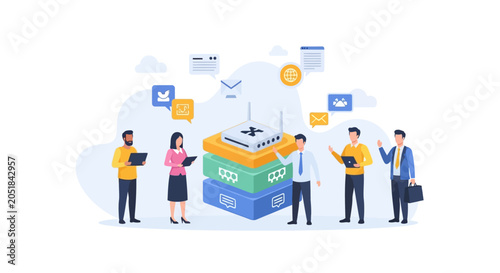 Professional Team Working Together on Network Infrastructure and Cloud Data Management.