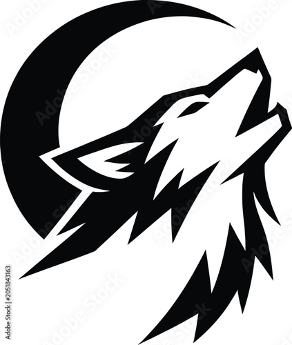 Minimalist Geometric Wolf Howling at Moon Icon