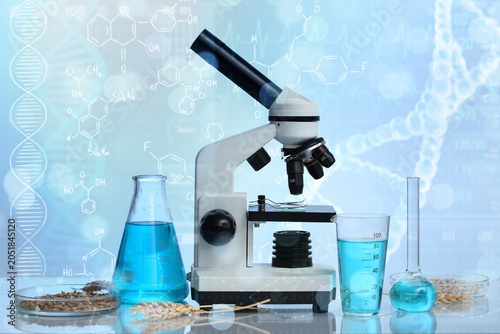Modern microscope with flas...