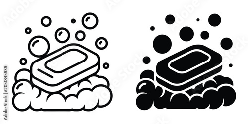 Foto Soap and bubbles icon collection in outline and flat styles representing handwas