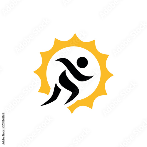 Bild auf Leinwand Running and Sun Logo Icon Design, Golden Run Logo Illustration