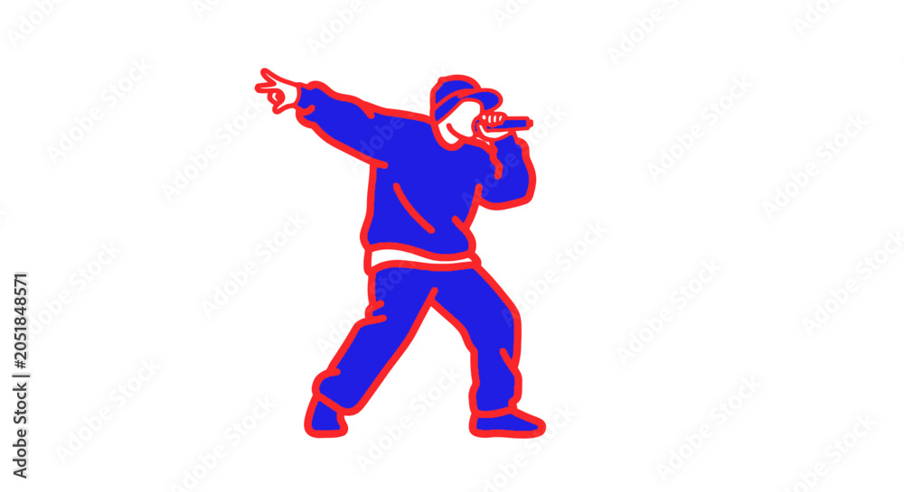 Obraz premium Man rapping with microphone in hand.