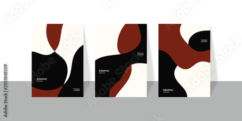 Modern corporate cover design vector bundle with bold abstract shapes, high contrast black and terracotta brochure flyer layout set, minimalist presentation poster booklet template