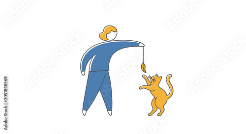 Schilderij op canvas Man playing with orange cat.