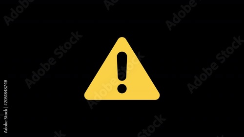 Yellow Warning Triangle Icon Pulsing on Transparent Background, Looping Animation