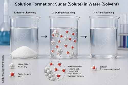 Realistic Physics and Chemistry Visualization of Homogeneous Solution Formation