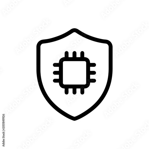 Cyber security icon, digital protection symbol, hardware security sign, computer chip inside a shield, vector illustration