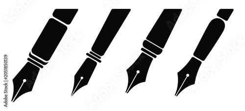 Canvas Print Various pen nib icon set featuring fountain pen tips and writing tool symbols in