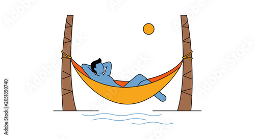 Photos Man Relaxing in a Hammock Outdoors.