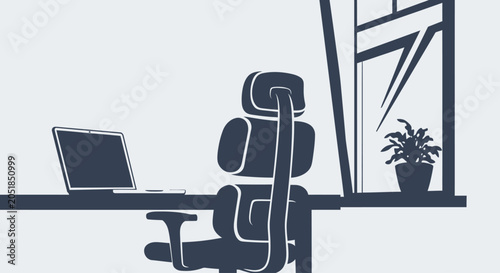 Canvas-taulu Minimalist office workspace with laptop, ergonomic chair, and plant