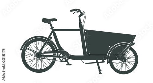Modern cargo bicycle icon in black and white illustration
