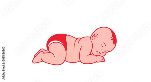 Schilderij op canvas Newborn baby lying on stomach sleeping.