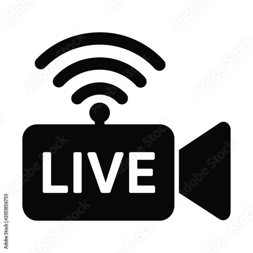 Live Streaming Camera Icon Vector Video Broadcast Symbol Livestream Media Production Silhouette Isolated on White Background
