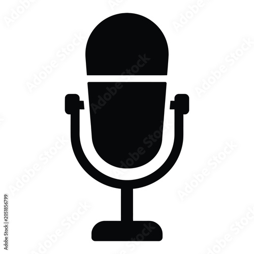 Microphone Icon Silhouette Vector Podcast Audio Recording Broadcast Symbol Isolated on White Background