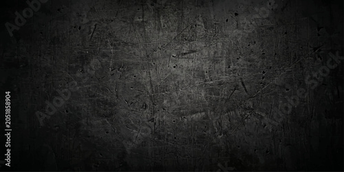 Fotografie Dark concrete wall texture background, featuring a grimy, weathered surface with visible scratches and a subtle vignetting effect, creating a raw and industrial aesthetic