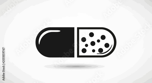 Foto Abstract Capsule Icon with Granules on White Background, Medicine Symbol
