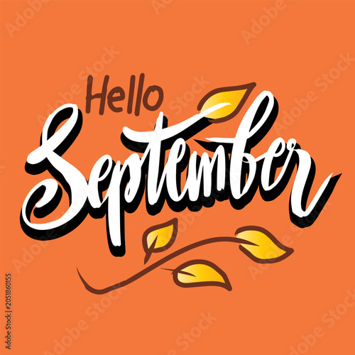Hello September. Hand drawn lettering. Vector illustration for your design