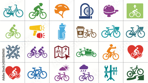 Принти на полотні Colorful bicycle icons and symbols.