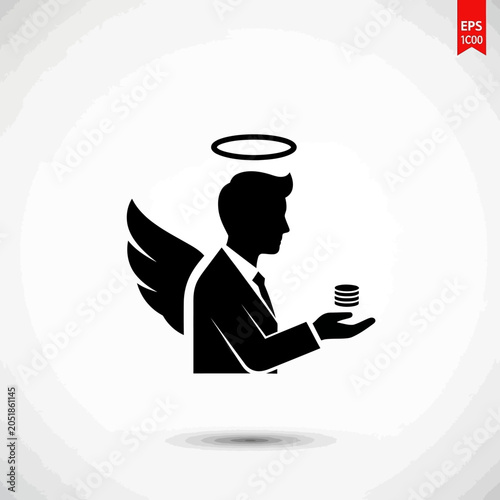 Angel Investor Silhouette Holding Stack of Coins, Business Concept