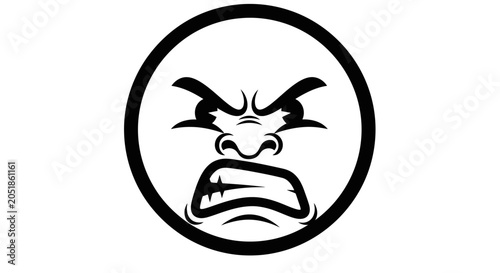 Foto Angry Face Icon, Aggressive Emotion, Frustrated Expression, Black and White