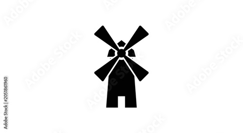 Black Silhouette of a Windmill Icon on White Background