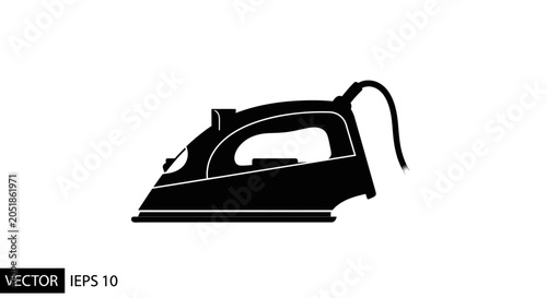 Black silhouette of an electric iron on a white background, vector illustration