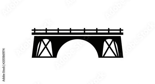 Black Silhouette of an Old Railway Bridge on White Background