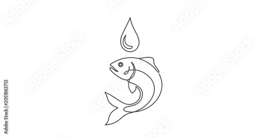 Cuadro en lienzo Minimalist Fish and Water Drop Line Art Icon