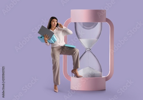 Stressed businesswoman mult...