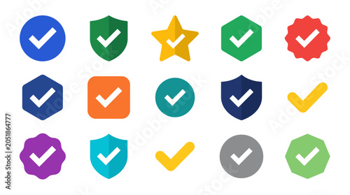 Foto Security icons with checkmarks and shields.
